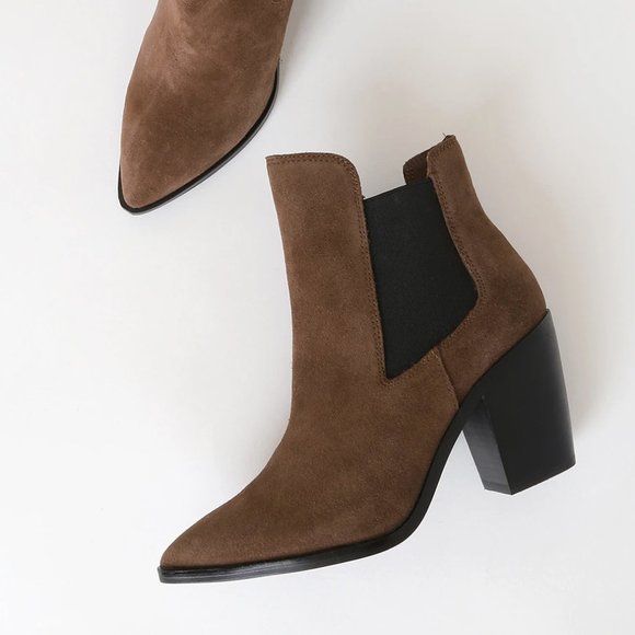 Chinese Laundry Utah Oak Brown Suede Leather Pointed-Toe Ankle Booties 6.5 - Picture 1 of 8